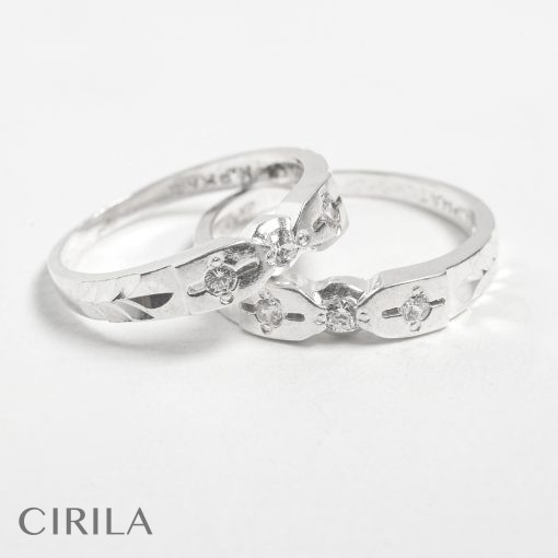 Nhẫn bạc đôi 925 orchid 2 kiểu 3 viên đá cạnh chạm khắc hoa văn